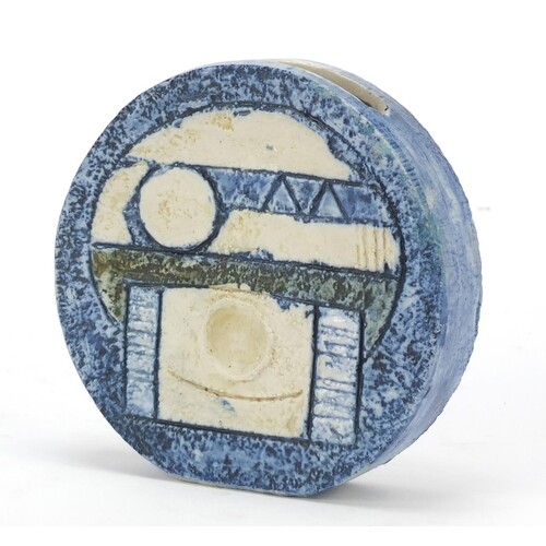 Troika St Ives pottery wheel vase hand painted and incised w...