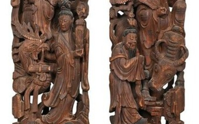 Two Chinese Relief Carved Architectural Panels