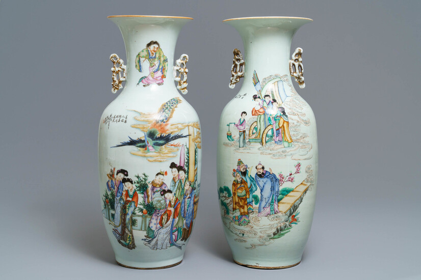 Two Chinese famille rose vases with figural design, 19/20th C.