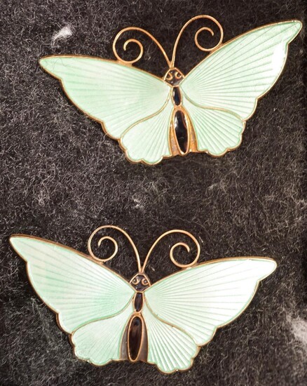 Two David Anderson Sterling Silver and Guilloche Enamel Decorated 'Butterfly' Pins