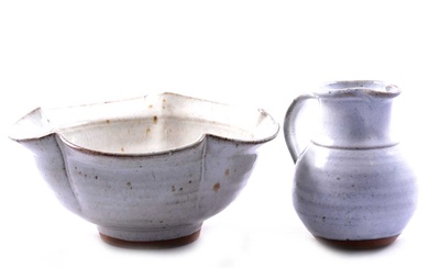 Two Portmeirion items, a studio pottery jug, and a lobed bowl