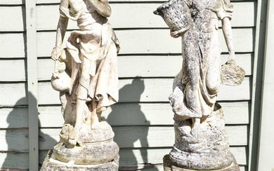 Two large composition stone garden statues of classical maidens