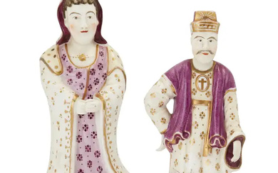 Two similar Staffordshire porcelain figures of Guanyin and a Chinese Jesuit priest,...