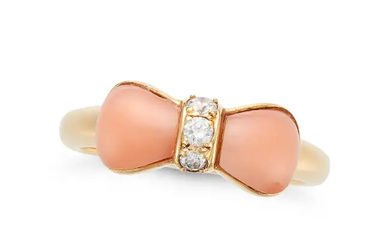 VAN CLEEF & ARPELS, A CORAL AND DIAMOND BOW RING i ...