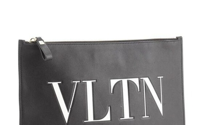 Valentino VLTN Zip Clutch Printed Leather Black