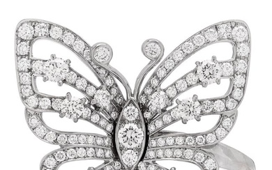Van Cleef & Arpels 18K White Gold Diamond Flying Butterfly Ring 52 6