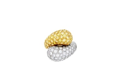 Verdura Gold, Platinum, Diamond and Colored Diamond Bombé 'Overlap' Ring