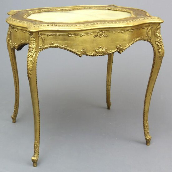 Victorian gilt, onyx top, tea table