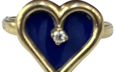 Vintage 14K Yellow Gold Heart Lapis Lari Diamond Ring