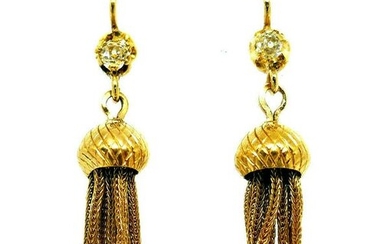 Vintage 14k Yellow Gold Diamond Tassel Earrings