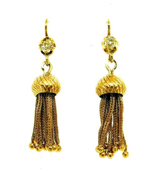 Vintage 14k Yellow Gold Diamond Tassel Earrings