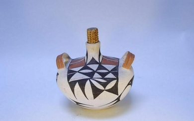 Vintage Canteen bottle Indian pottery bowl handpainted
