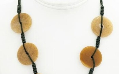 Vintage Chinese Jade Bi Disk Cord Necklace