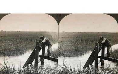 Vintage Keystone Stereoview Card, Flooding A Rice