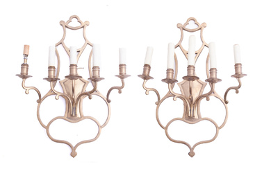 Vintage Pair of Brass Electrified Wall Sconces
