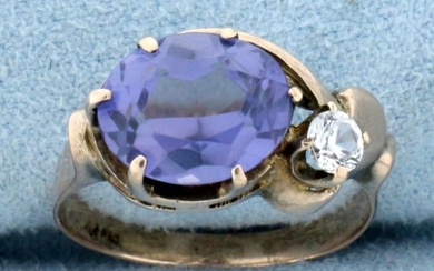 Vintage Purple and White Sapphire Ring in 14K Rose Gold