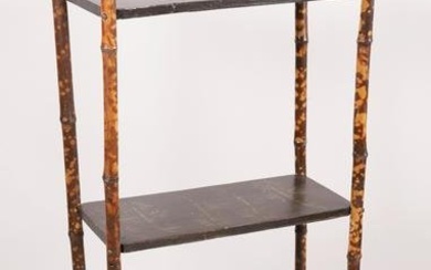 Vintage Three Tier Bamboo Shelf with Stencil Decoration on Shelves