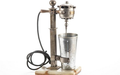 Vintage single Milk Shake Mixer, circa early 1900s with onyx base, nickel over brass, manufactured