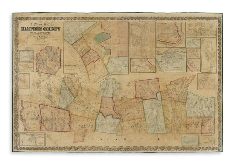 WALLING, HENRY FRANCIS. Map of Hampden County Massachusetts. Hand-colored lithographed wall map of...
