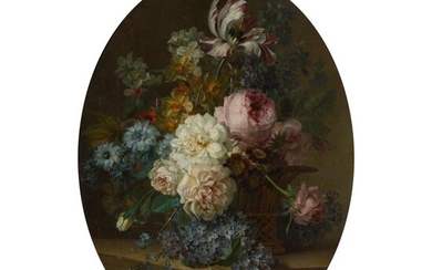 WILLEM VAN LEEN (DUTCH 1753 - 1825) STILL LIFE OF FLOWERS IN A BASKET