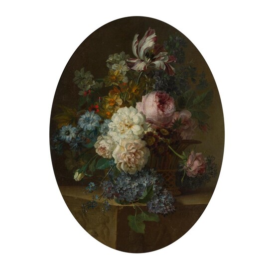 WILLEM VAN LEEN (DUTCH 1753 - 1825) STILL LIFE OF FLOWERS IN A BASKET