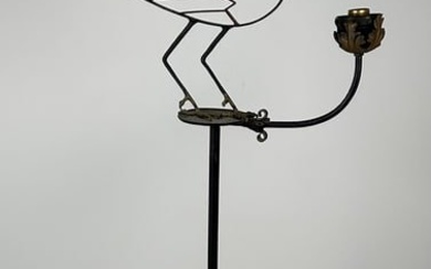 WROUGHT IRON LAMP IN A ROOSTER MOTIF 20th Century Height 60". Width 22".