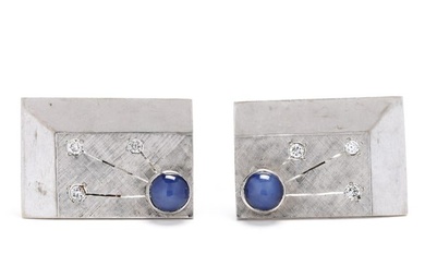 White Gold and Synthetic Star Sapphire Cufflinks