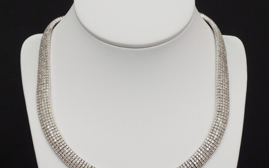 White gold necklace with 1055 natural diamonds 20th century. Brilliant - 1055 pieces - 23.4 ct .; cut - round, diamond; 1.7-1.9 mm; purity - SI-I1; color - almost colorless (HJ diameter); sanding quality, polish and symmetry - good. Weight 80.81 grams...