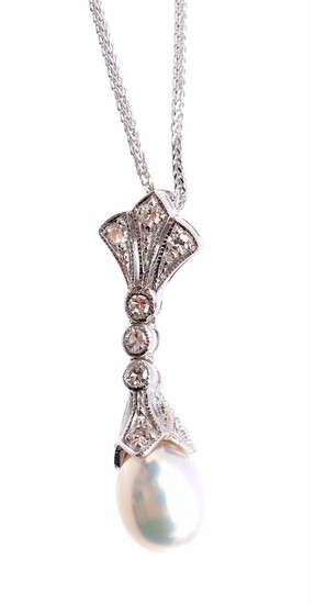 (-), White gold necklace with white gold pendant,...