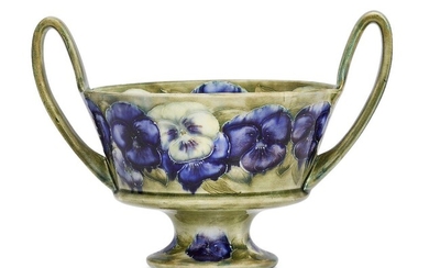 William Moorcroft (1872-1945), a Pansy pattern twin-handled bowl c.1915, signed...
