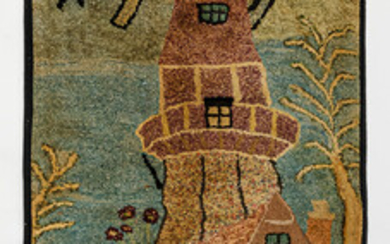 Windmill-decorated Hooked Rug