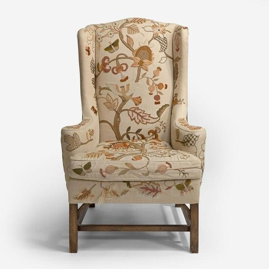 With Embroidered Upholstery by Erica Wilson (American, 1928-2011) George III Style Wing Chair, USA