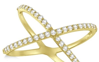 X Shaped Ring with Diamonds, Abstractw Design 14k Yellow Gold 0.50ctw