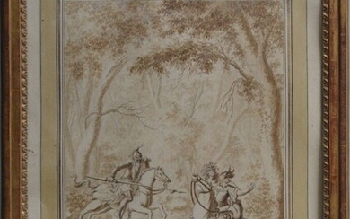attribué à Charles-Marie LENGLART (1740-1816) Scène de l'Arioste Crayon noir, plume et encre brune, lavis...