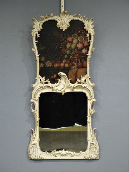 (-), facetgeslepen Louis XV-stijl spiegel in houtgestoken beschilderde...