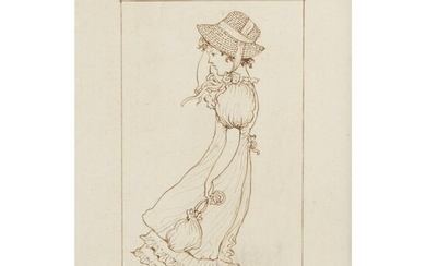 two ink drawings KATE GREENAWAY (british 1846-1901) "MISSY, BONNETT,...