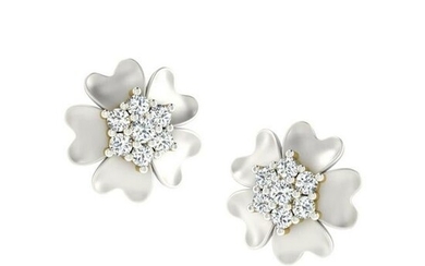 0.37 Ct Round White Diamond 18K Gold Earrings For Women
