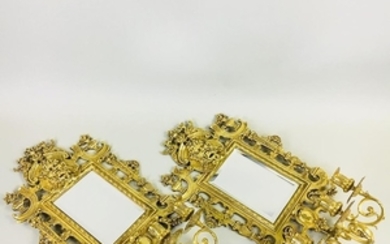 Pair of Renaissance-style Mirrored Brass Three-light Wall Sconces