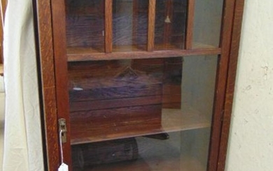 Mission oak bookcase, single door, cabinet is 32.25" by