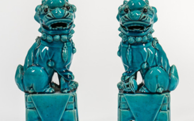 Pair of Turquoise-glazed Foo Dogs