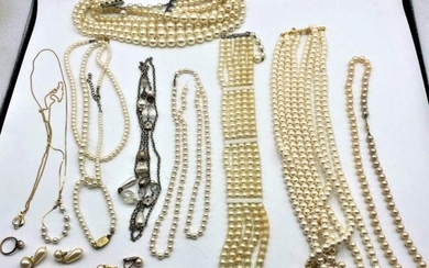 13 Assorted Faux Pearl Necklaces Bracelets Earrings