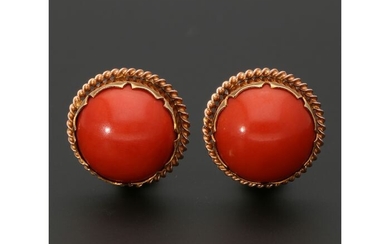 14 kt. Gold - Earrings Blood coral