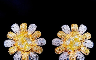 14K GOLD 1.00 CTW NATURAL YELLOW DIAMOND & DIAMOND EARRINGS