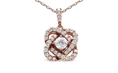 14K Rose Gold 1.00 Cttw Diamond Criss Cross Infinite Swirl "18" Pendant Necklace (H-I Color, SI2-I1