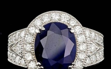 14K White Gold 6.62ct Sapphire and 1.61ct Diamond Ring