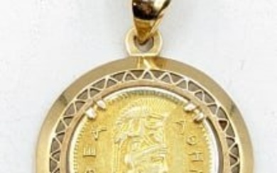 14K Yellow Gold Bezel Set Greek Gold Coin Pendant