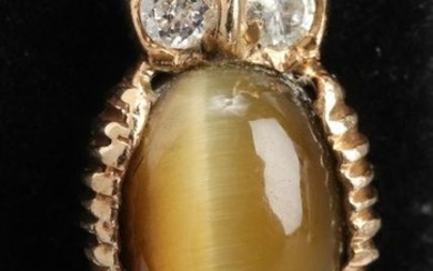 14K Yellow Gold Diamond & Cat's Eye Owl Tie Tack