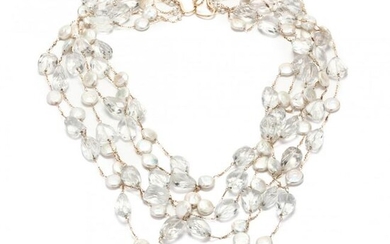 14KT Multi-Strand Pearl and Rock Crystal Necklace