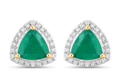 14KT Yellow Gold 1.27ctw Zambian Emerald and White Diamond Earrings