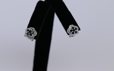 14Kt White Gold Diamond | Sapphire Earrings